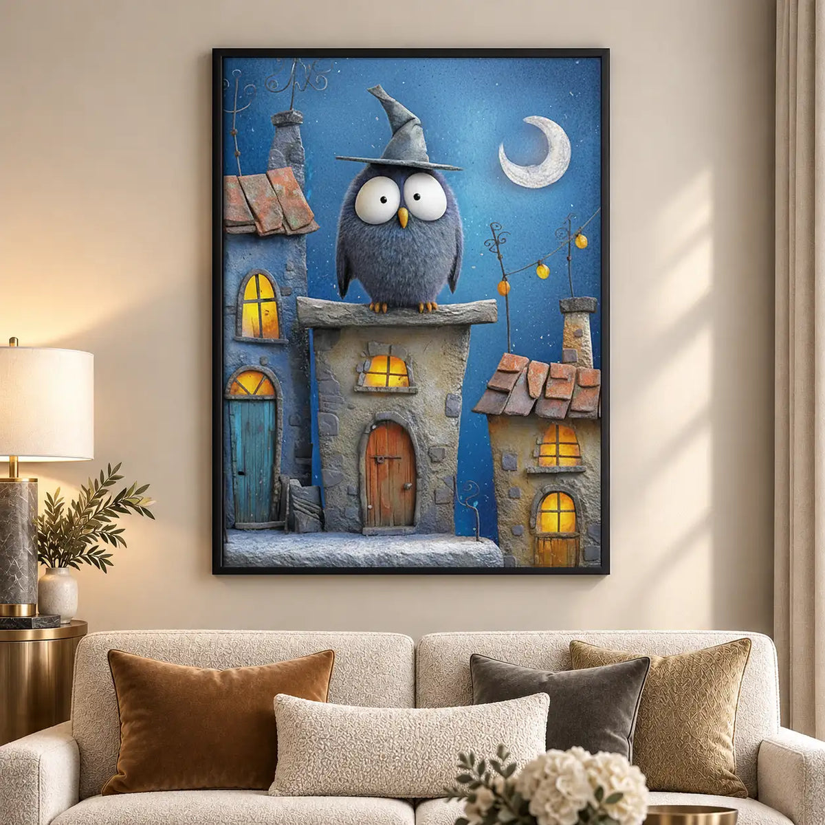 Wizard Owl Above Blue Village Wall Art 5