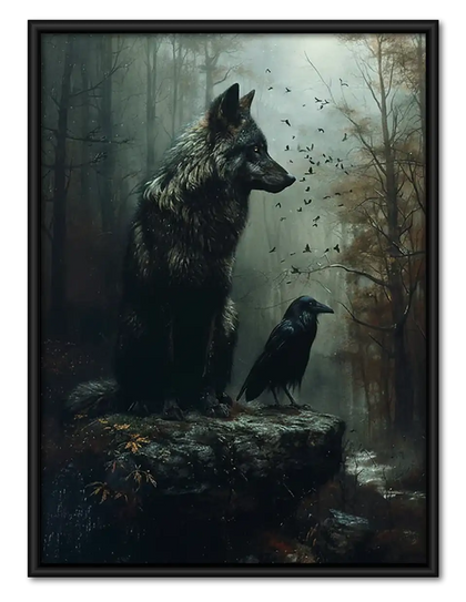 Wolf and Raven in Ancient Forest Wall Art