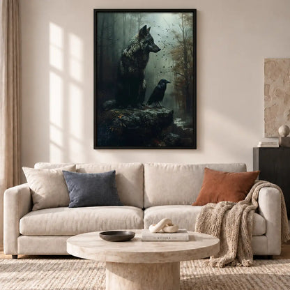 Wolf and Raven in Ancient Forest Wall Art 2
