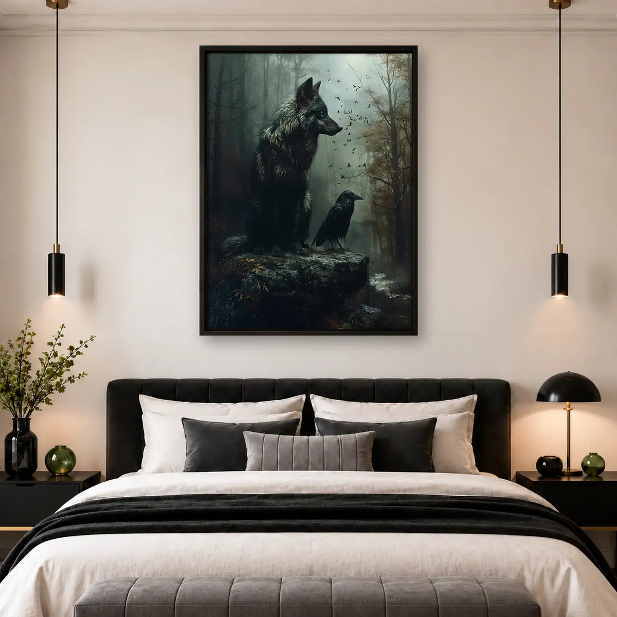 Wolf and Raven in Ancient Forest Wall Art 4