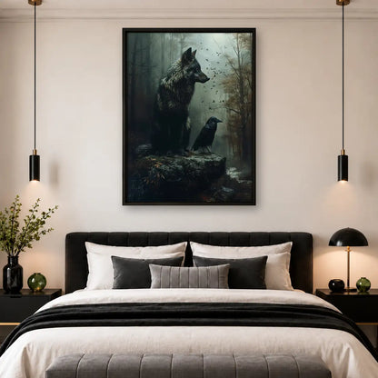 Wolf and Raven in Ancient Forest Wall Art 4