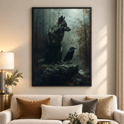 Wolf and Raven in Ancient Forest Wall Art 5