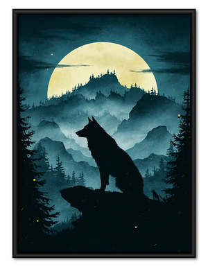 Wolf Howling at Moonlit Mountains Wall Art