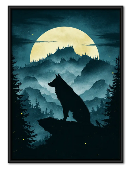 Wolf Howling at Moonlit Mountains Wall Art