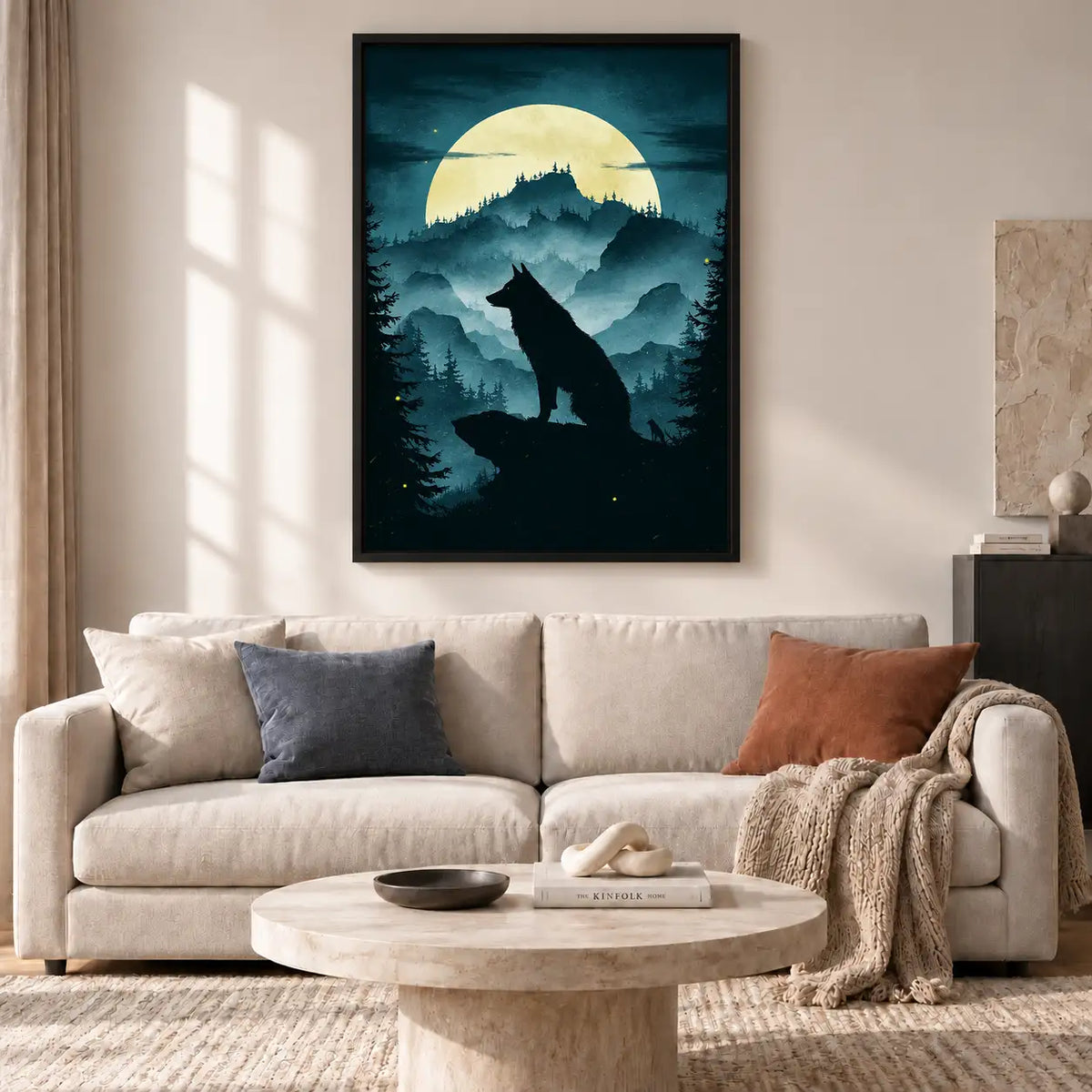 Wolf Howling at Moonlit Mountains Wall Art 2