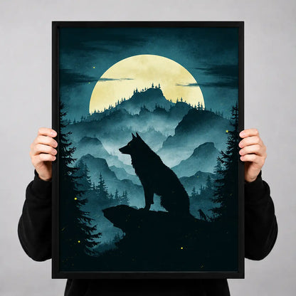 Wolf Howling at Moonlit Mountains Wall Art 3