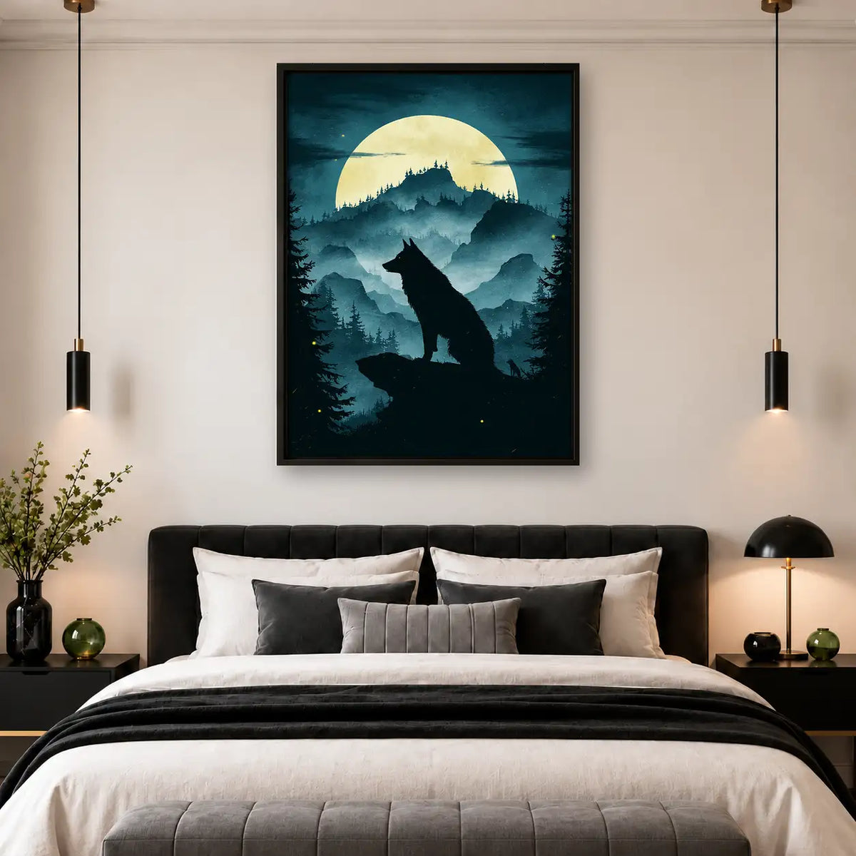 Wolf Howling at Moonlit Mountains Wall Art 4
