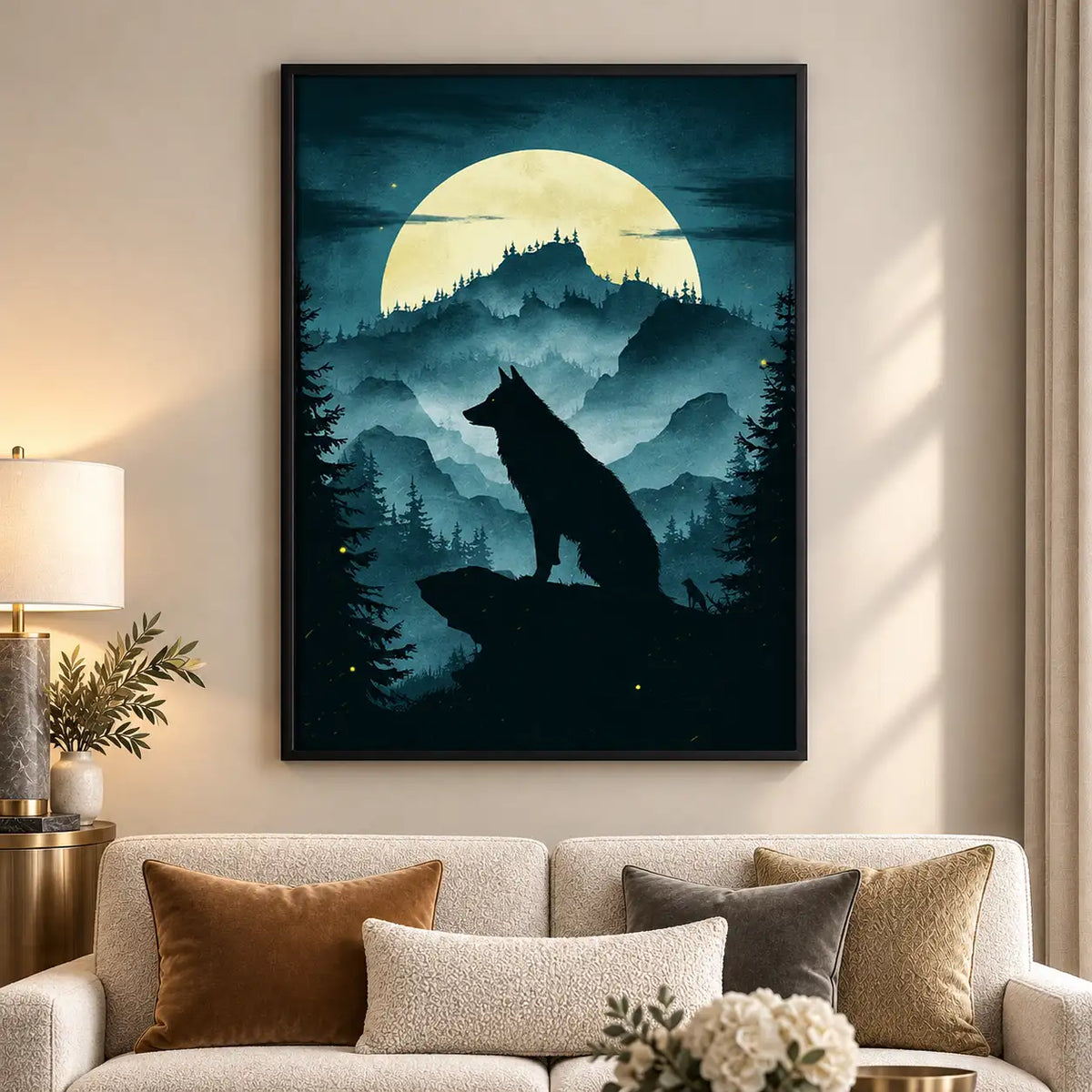 Wolf Howling at Moonlit Mountains Wall Art 5