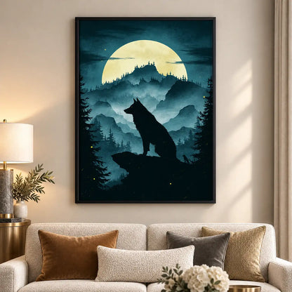 Wolf Howling at Moonlit Mountains Wall Art 5