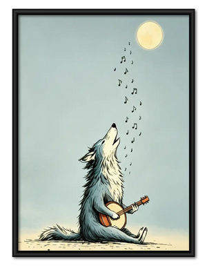 Wolf Howling beneath Pale Moon Wall Art
