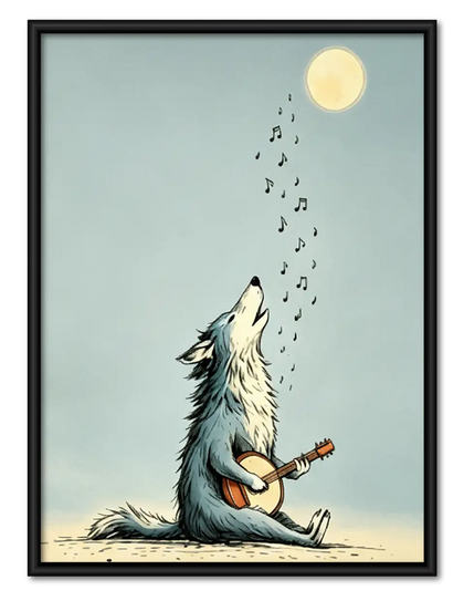 Wolf Howling beneath Pale Moon Wall Art