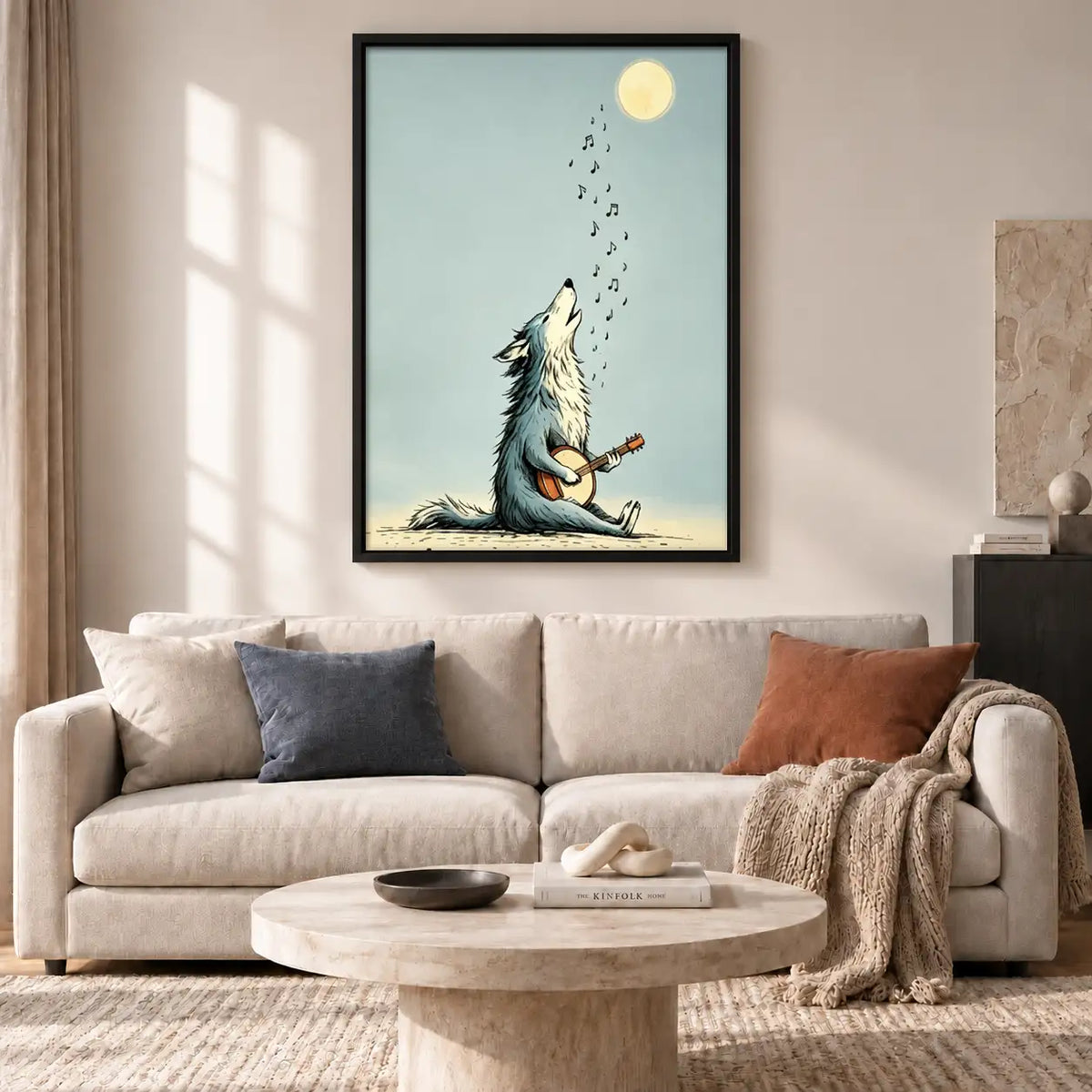 Wolf Howling beneath Pale Moon Wall Art 2