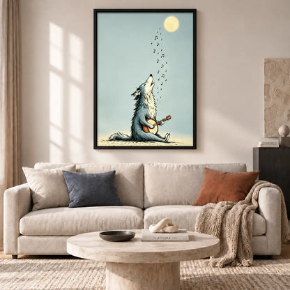 Wolf Howling beneath Pale Moon Wall Art 2