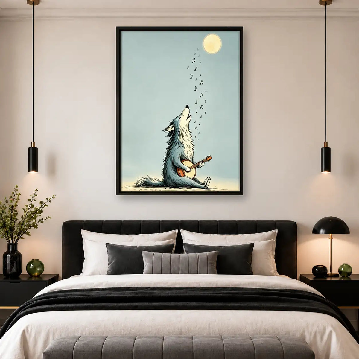 Wolf Howling beneath Pale Moon Wall Art 4