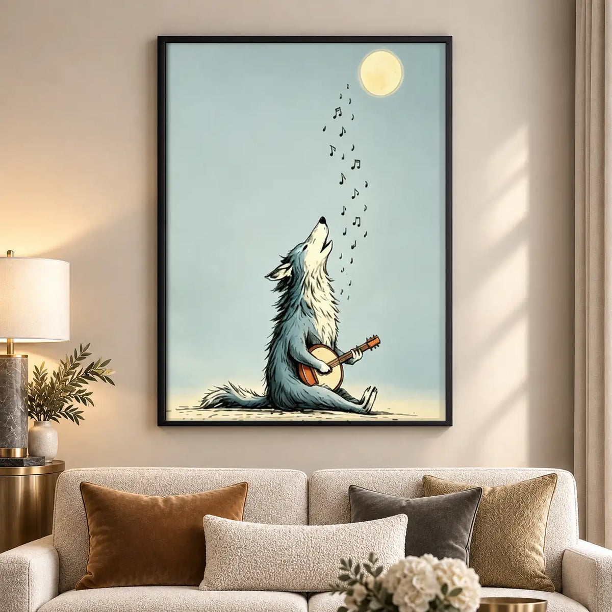 Wolf Howling beneath Pale Moon Wall Art 5