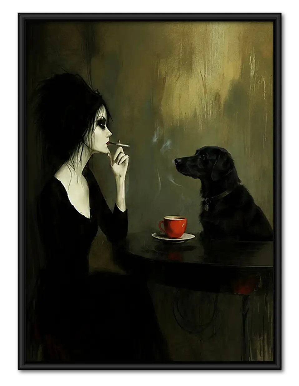 Woman and Black Cat at Cafe Wall Art 1