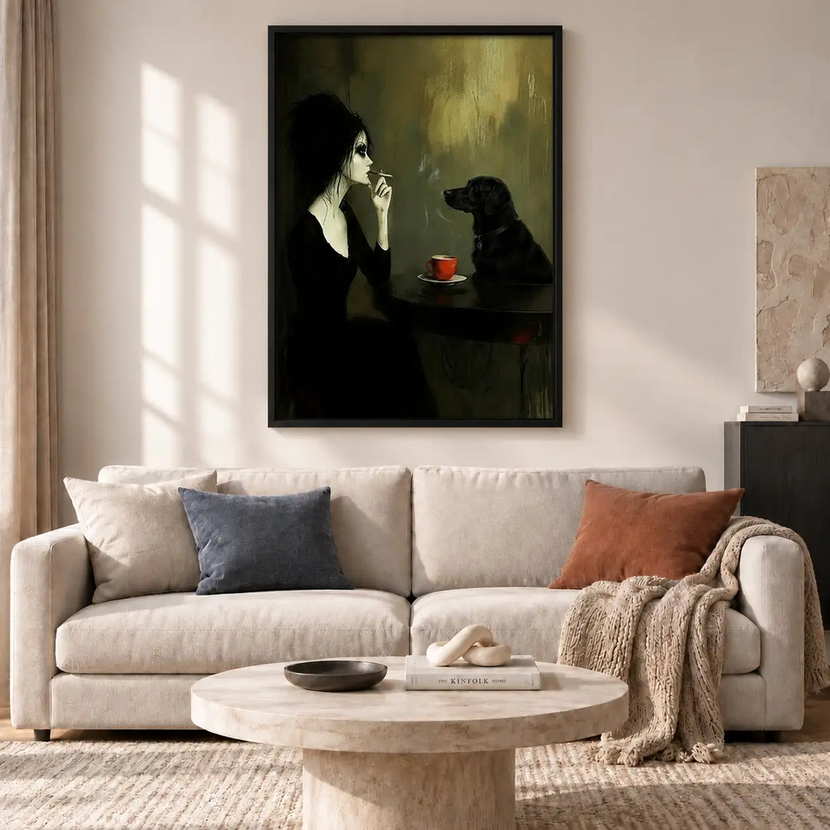Woman and Black Cat at Cafe Wall Art 2