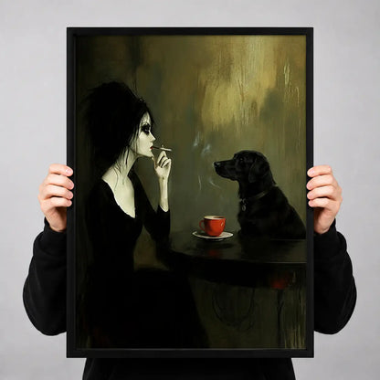 Woman and Black Cat at Cafe Wall Art 3