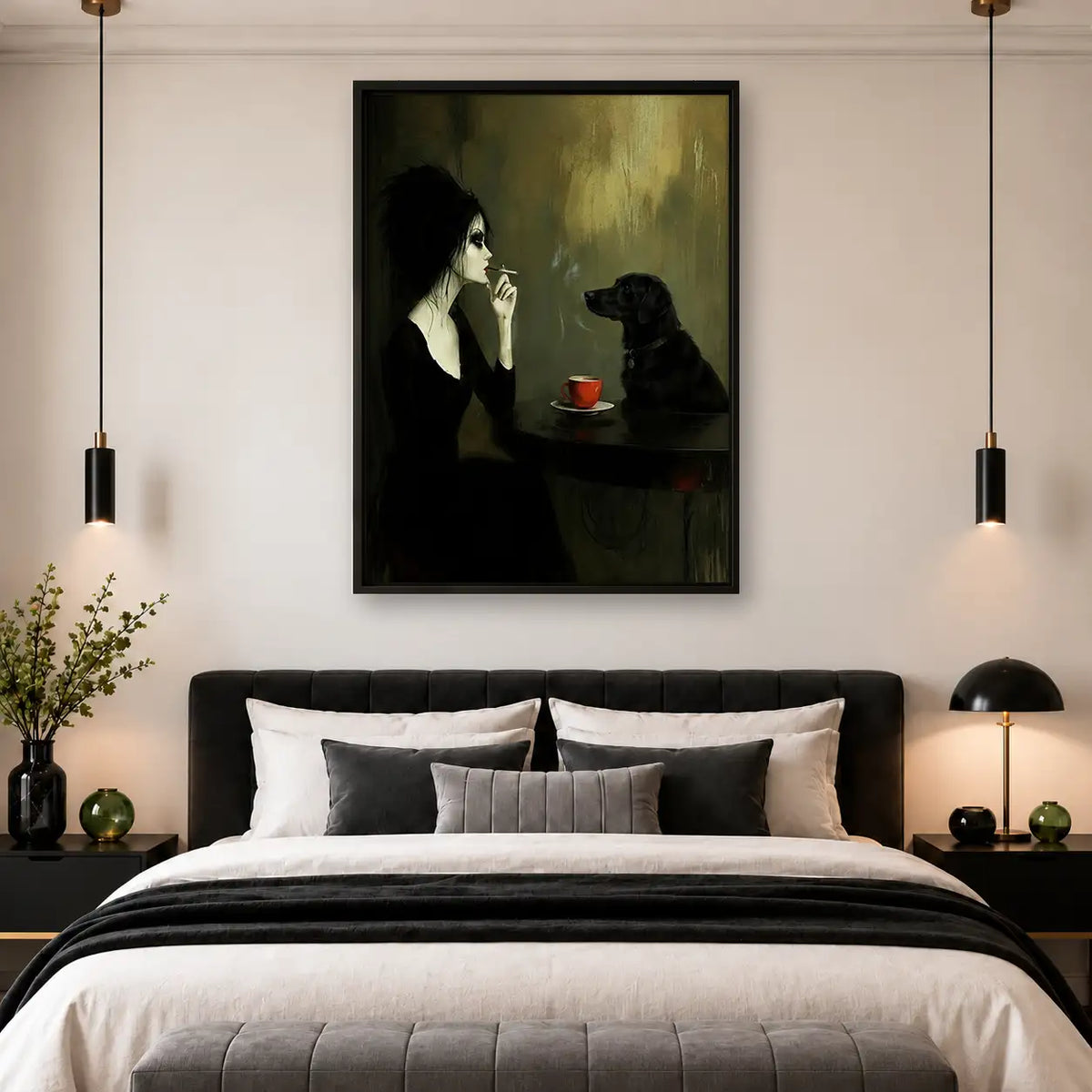 Woman and Black Cat at Cafe Wall Art 4