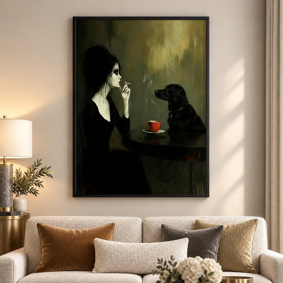 Woman and Black Cat at Cafe Wall Art 5