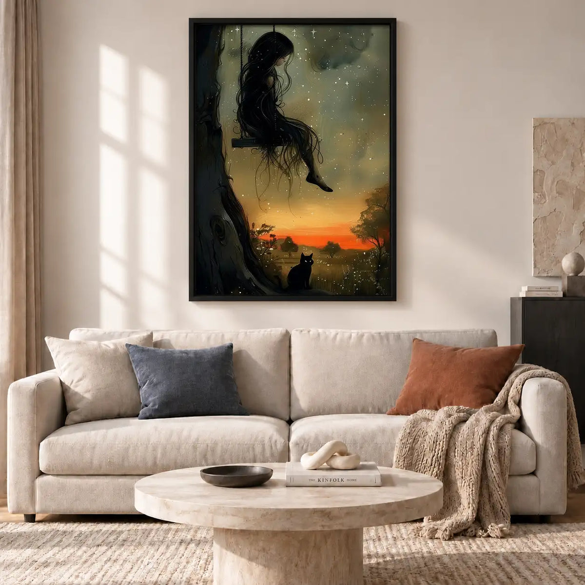 Woman and Black Cat at Sunset Wall Art 2