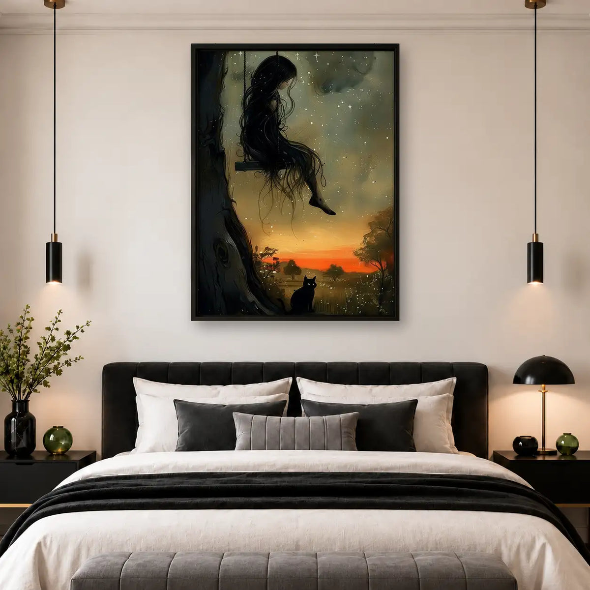 Woman and Black Cat at Sunset Wall Art 4