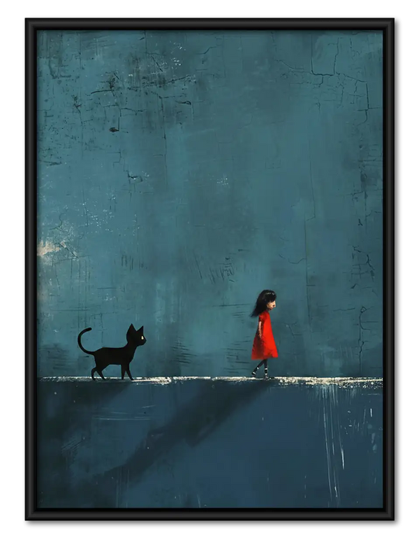 Woman and Cat on Quiet Horizon Wall Art