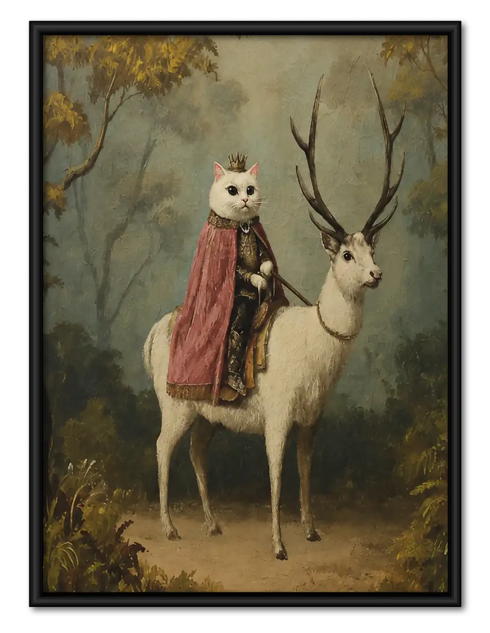 Woman and Deer in Enchanted Forest Wall Art 1