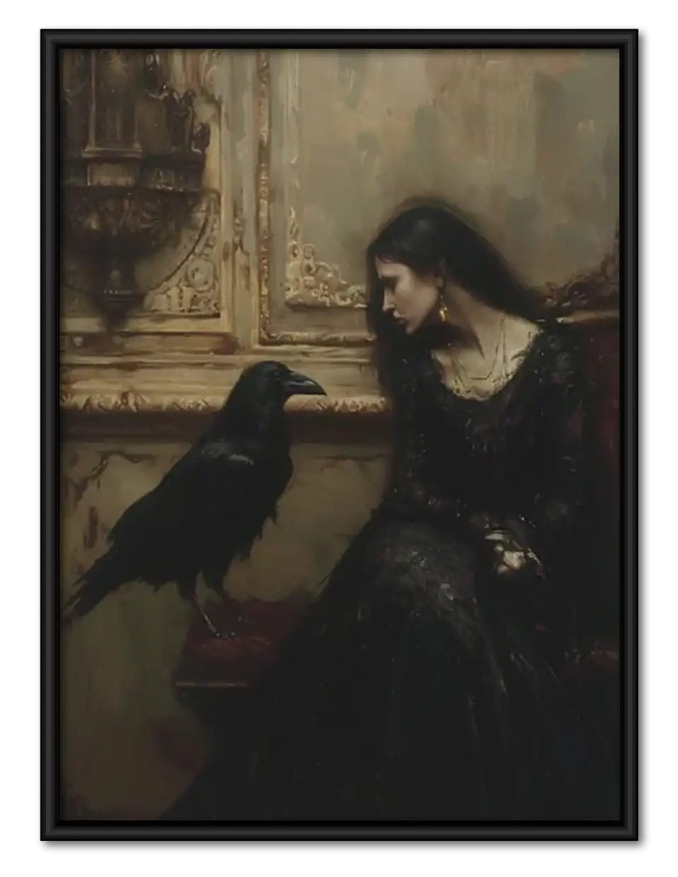 Woman and Raven in Old Study Wall Art 1