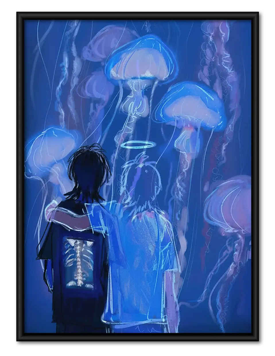 Woman beneath Glowing Jellyfish Wall Art 1