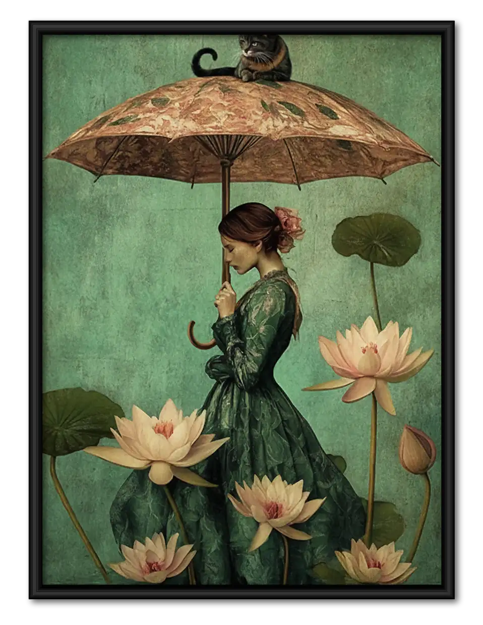 Woman beneath Lotus Umbrella Wall Art 1