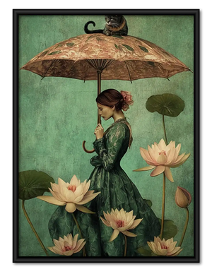 Woman beneath Lotus Umbrella Wall Art