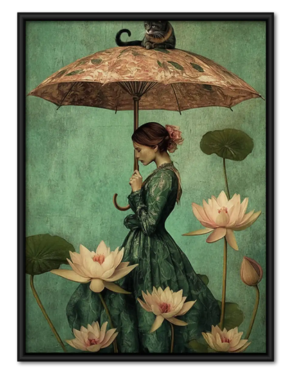 Woman beneath Lotus Umbrella Wall Art