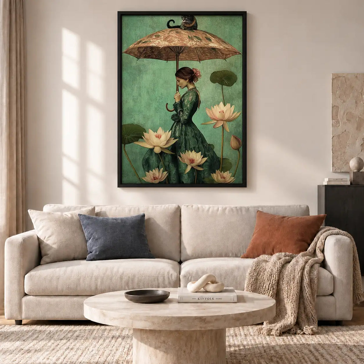 Woman beneath Lotus Umbrella Wall Art 2
