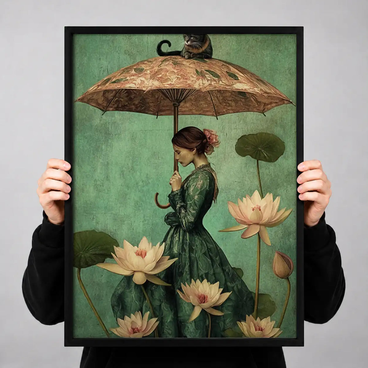 Woman beneath Lotus Umbrella Wall Art 3