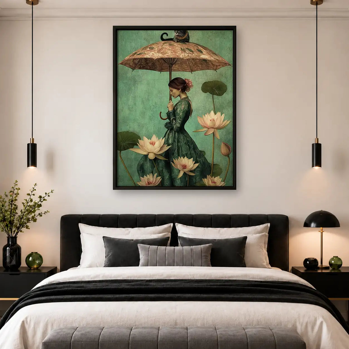 Woman beneath Lotus Umbrella Wall Art 4