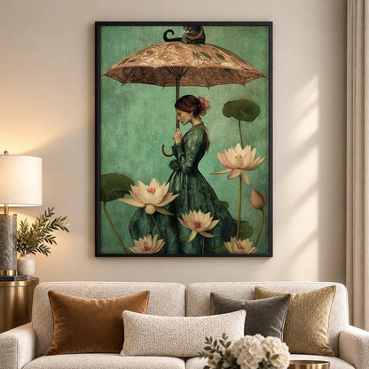 Woman beneath Lotus Umbrella Wall Art 5