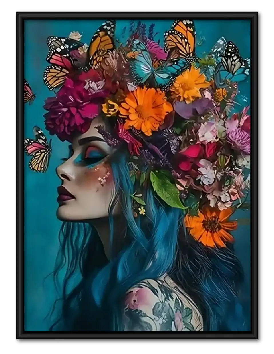 Woman Crowned with Colorful Flowers Wall Art 1