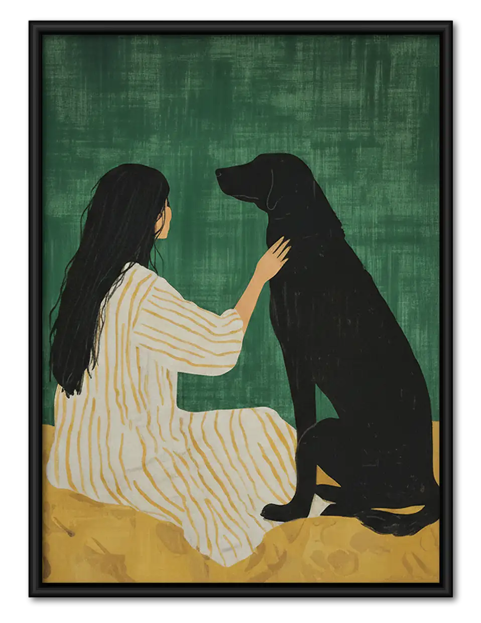 Woman Embracing Black Dog Wall Art 1