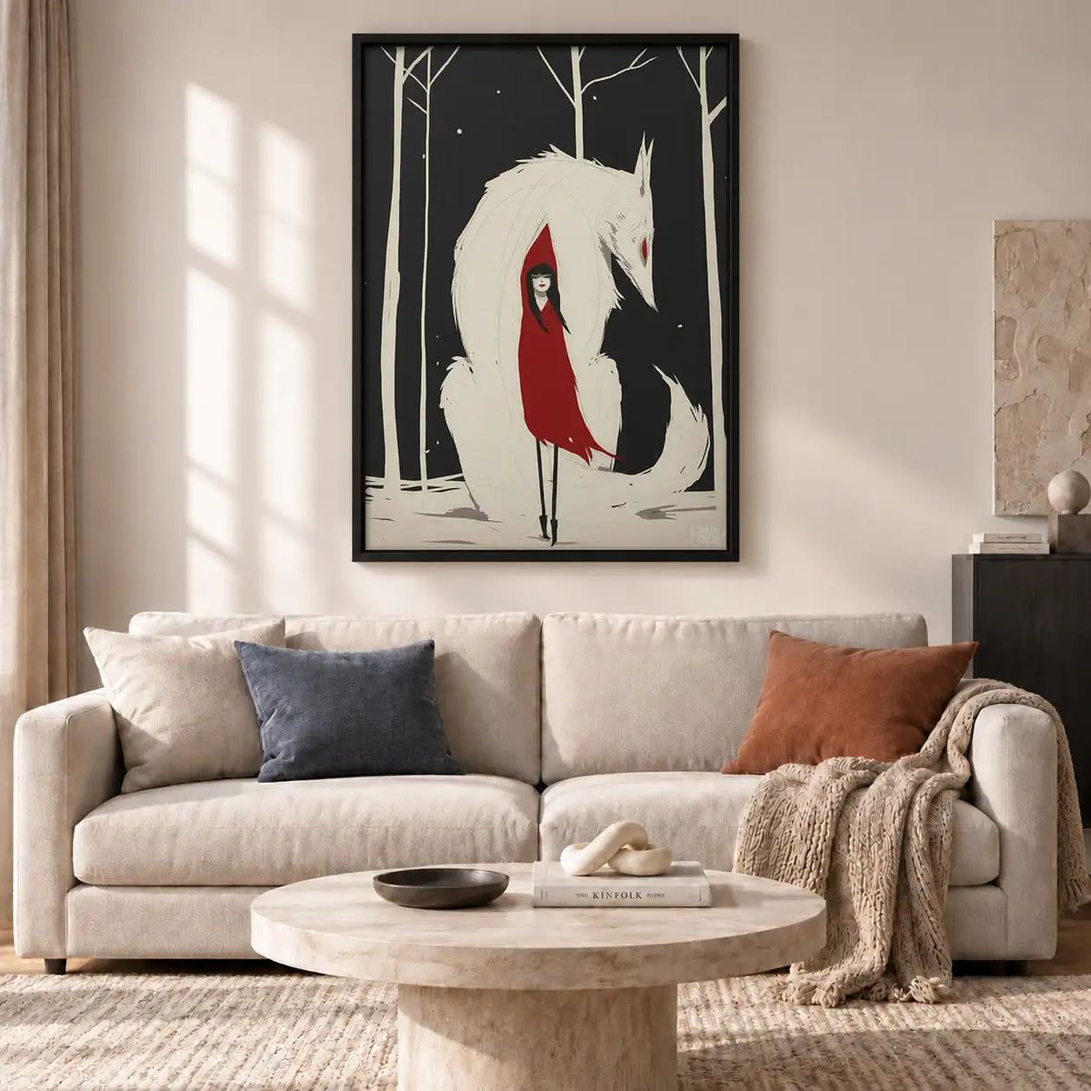 Woman Embracing Giant White Horse Wall Art 2