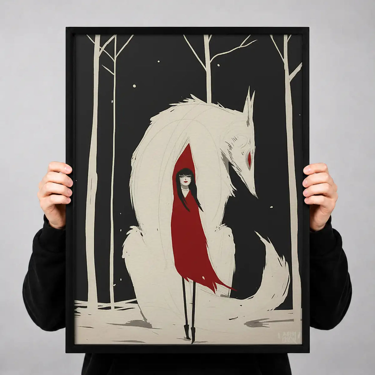 Woman Embracing Giant White Horse Wall Art 3