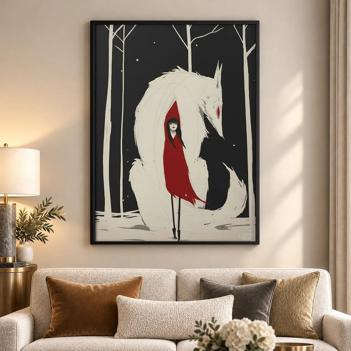 Woman Embracing Giant White Horse Wall Art 5