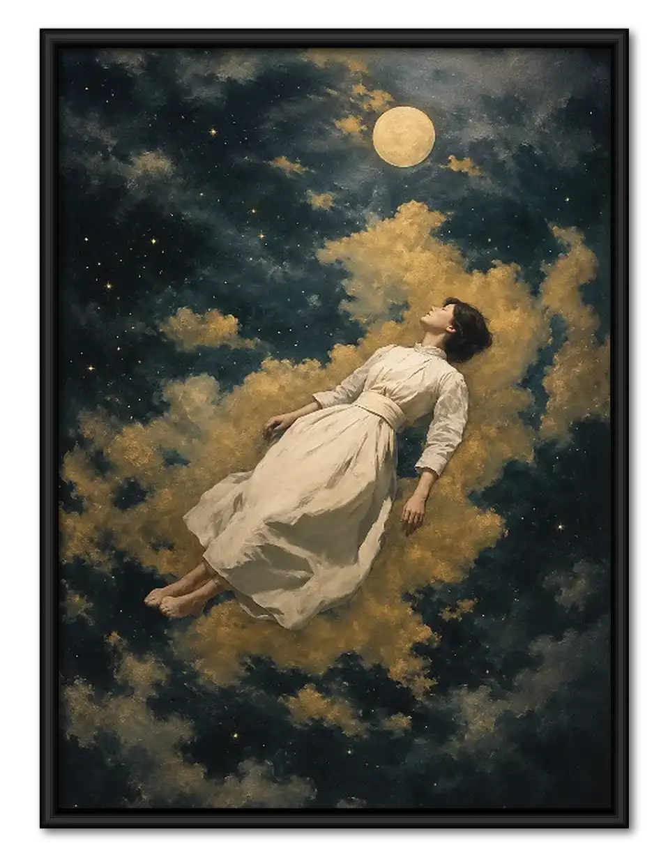 Woman Floating Through Moonlit Clouds Wall Art 1