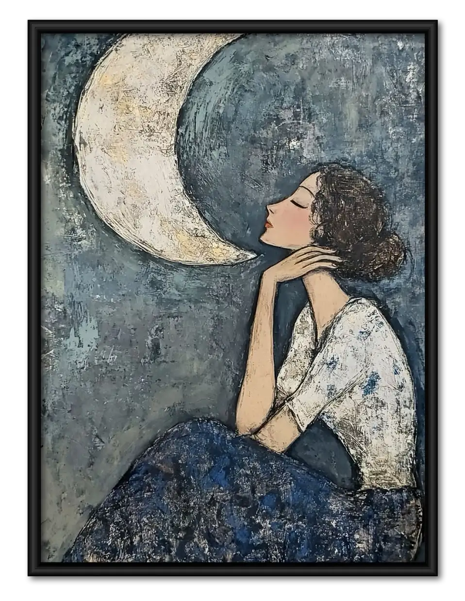 Woman Gazing at Giant Moon Wall Art 1