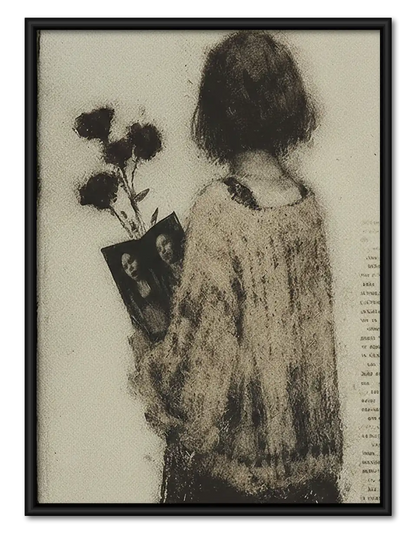 Woman Holding Black Flowers Wall Art 1