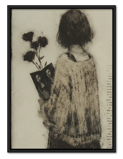Woman Holding Black Flowers Wall Art