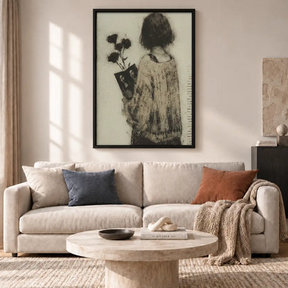 Woman Holding Black Flowers Wall Art 2