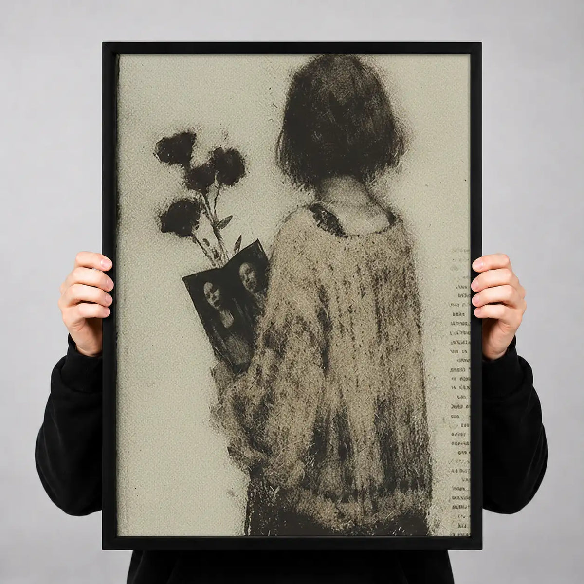 Woman Holding Black Flowers Wall Art 3