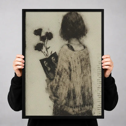 Woman Holding Black Flowers Wall Art 3