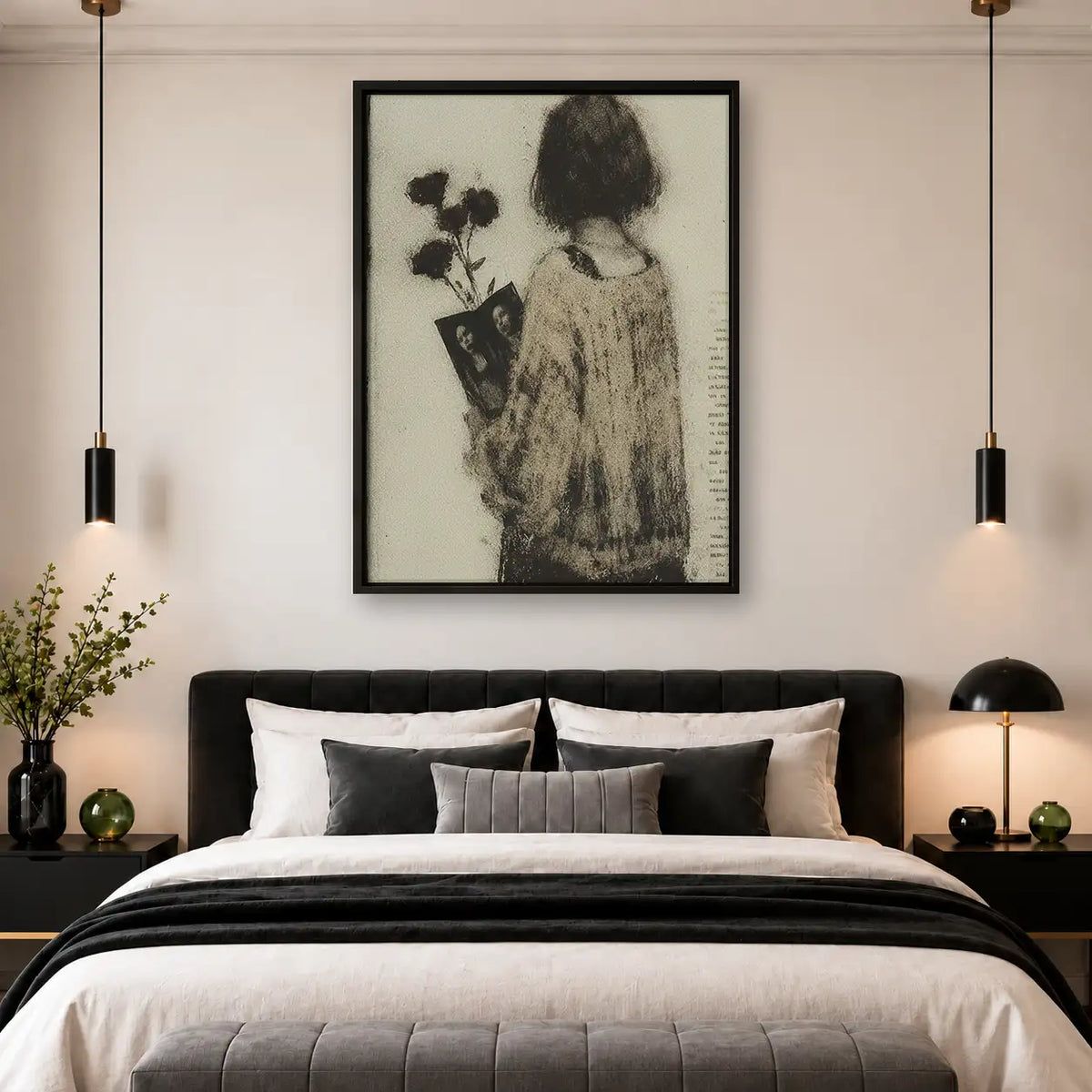 Woman Holding Black Flowers Wall Art 4